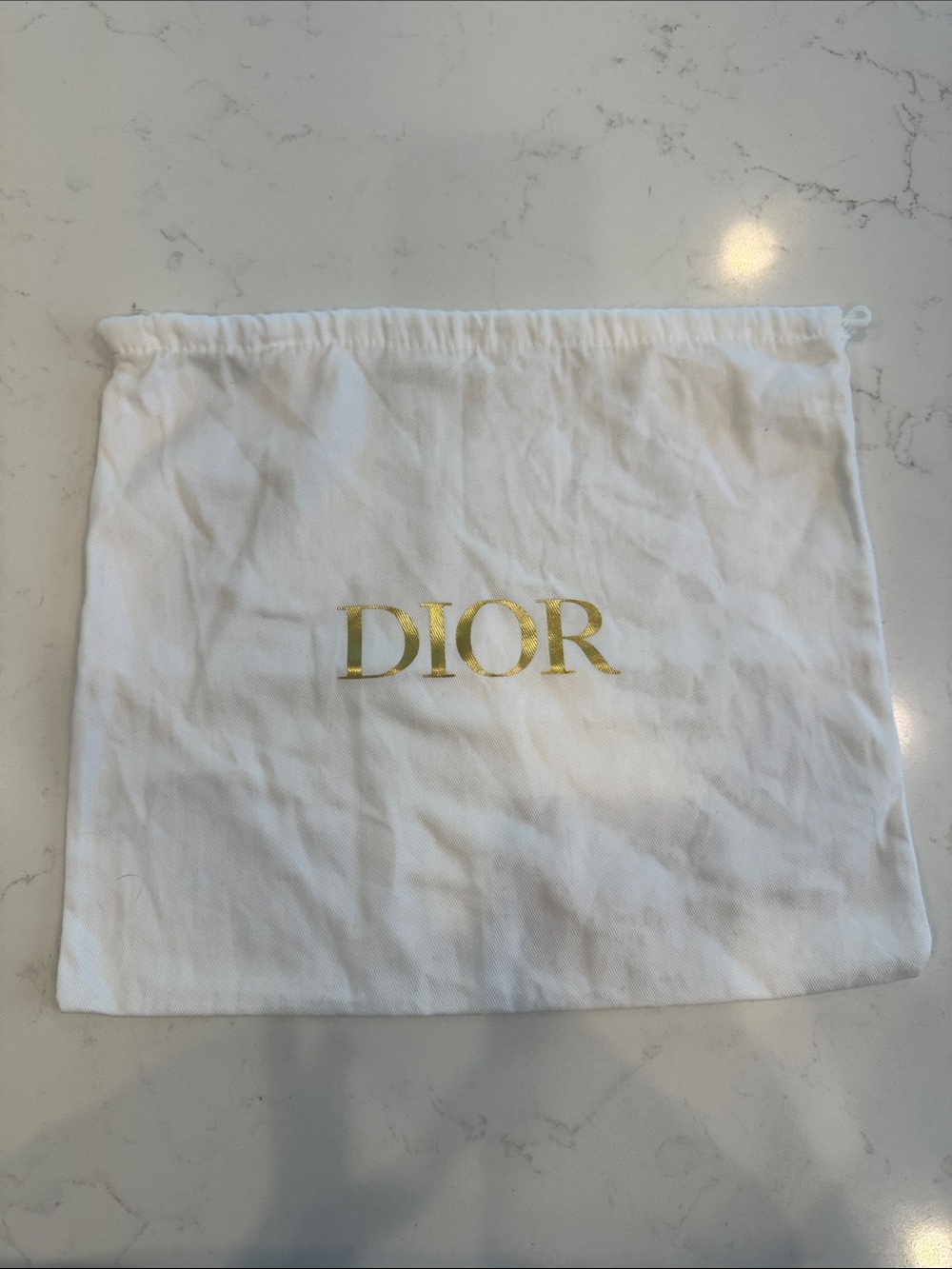 Dior White Drawstring Dust Pouch with Gold Logo